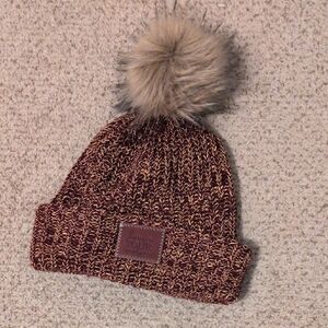 Love Your Melon Maroon Knit Beanie with Faux Fur Pom